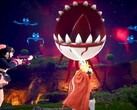 Una schermata di Palworld mostra i personaggi che combattono contro un bulbo oculare fluttuante con denti affilati