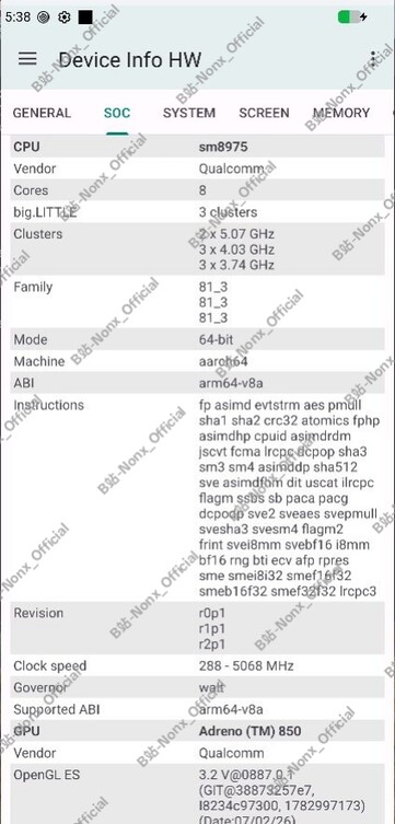 La pagina delle informazioni sul dispositivo Snapdragon 8 Elite Extreme Gen 6 QRD