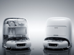 Il DJI Romo nel suo sistema di aggancio con finiture opache e traslucide. (Fonte: DJI)