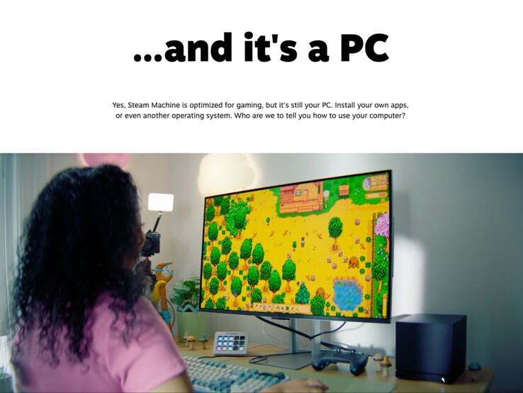 Steam Machine viene utilizzata per giocare, mostrando Valve che la marca come dispositivo ibrido.