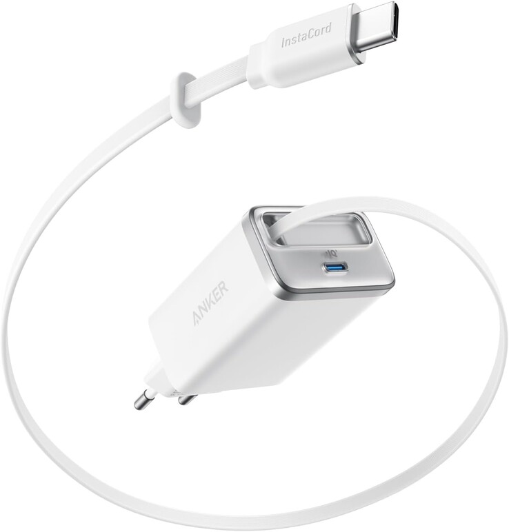 Il caricatore Anker Nano (35W, cavo USB-C retrattile incorporato) in bianco (fonte: Anker)