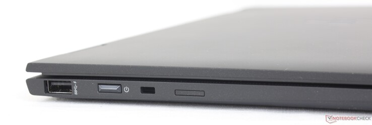 Lato sinistro: USB-A 5 Gbps, pulsante di accensione, blocco del cavo, slot Nano-SIM