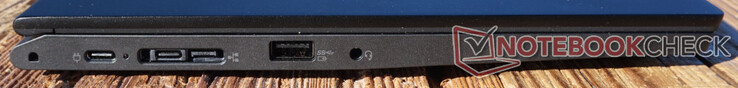 A sinistra: USB-C (10 Gbps, PD), Lenovo Side Dock (USB-C (10 Gbps, PD) integrato), USB-A (10 Gbps, sempre attivo), jack da 3,5mm (cuffie)