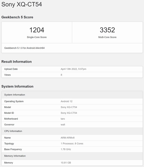 Possibile corsa del Sony Xperia 1 IV. (Fonte: Geekbench)