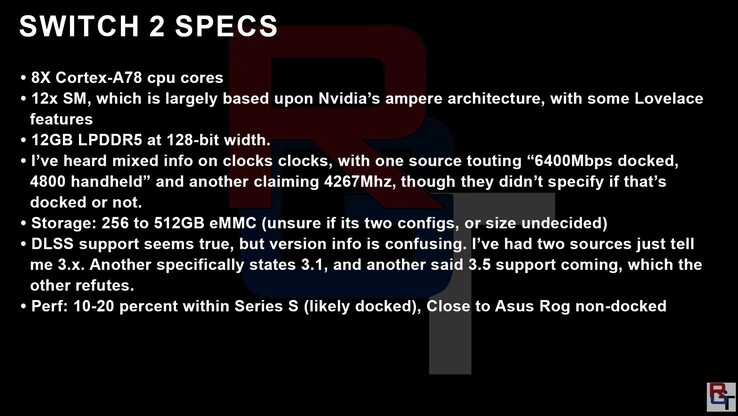 Presunte specifiche "accurate" di Switch 2. (Fonte: RedGamingTech)