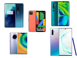 Lo Xiaomi Mi Note 10 vs Google Pixel 4 vs OnePlus 7T Pro vs Samsung Galaxy Note 10+ vs Huawei Mate 30 Pro. Dispositivi di prova forniti da Samsung Germania, Google Germania e TradingShenzhen.