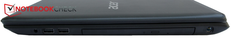 right side: power, DVD burner, 2x USB 2.0, audio combo jack