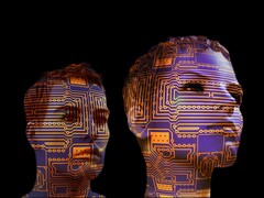 Volti umani con schemi di circuiti che simboleggiano l&#039;intelligenza artificiale (Fonte: Gerd Altmann da Pixabay)