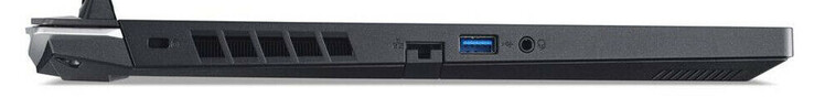 A sinistra: porta per il blocco dei cavi, Gigabit Ethernet, USB 3.2 Gen 1 (USB-A), jack audio combinato
