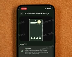 Android il 17 dovrebbe separare le notifiche e le impostazioni rapide. (Fonte: Gavin Phillips / Mystic Leaks, modificato)