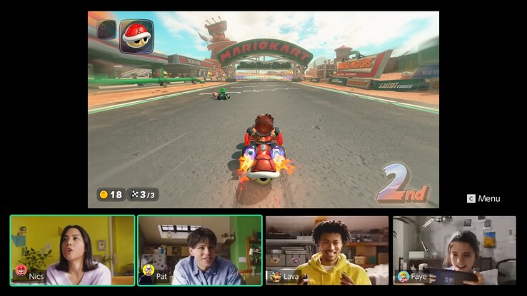 Schermo diviso della GameChat di Nintendo Switch 2 (Fonte immagine: screenshot, Nintendo of America YouTube)