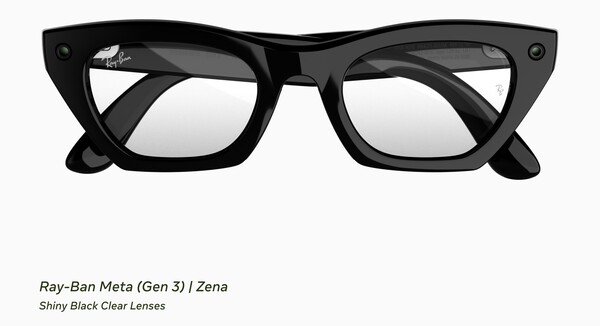 Il modello Ray-Ban Meta (Gen 3) Zena con montatura nera lucida e lenti trasparenti.