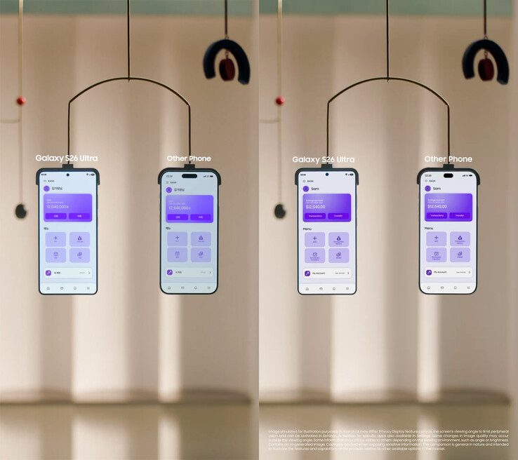 Il video promozionale Privacy Display dell'account coreano (a sinistra) e dell'account malese (a destra)