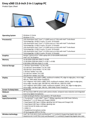 HP Envy x360 15,6 pollici Intel - Specifiche. (Fonte: HP)