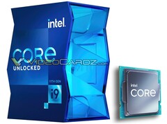 Confezione per l&#039;i9-11900K e nuovo logo Intel Core sul chip. (Fonte immagine: VideoCardz/PCGamesN - modificato)