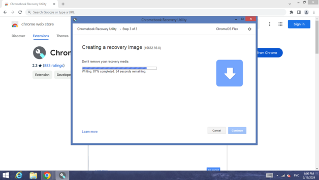 Chromebook L'Utilità di Recupero sta facendo il suo lavoro (Fonte immagine: Screenshot)