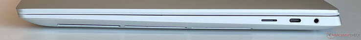 A destra: lettore di schede microSD, USB-C 3.2 Gen 2 (10 GBit/s, modalità DisplayPort ALT, Power Delivery), audio 3,5 mm