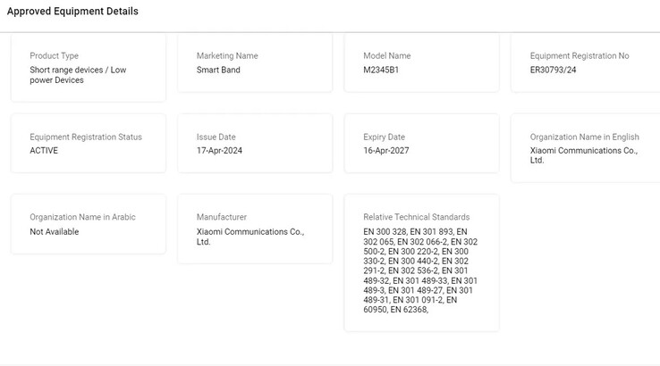 Una Smart Band Xiaomi di nuova generazione ottiene nuove certificazioni da TDRA...