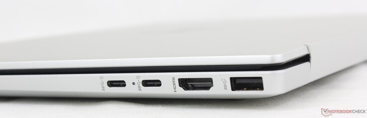 A destra: 2x USB-C (10 Gbps) con DisplayPort + Power Delivery, HDMI 2.1, USB-A (10 Gbps)