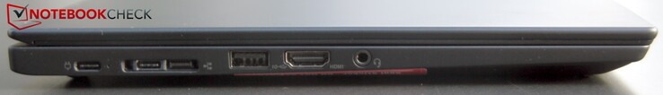 A sinistra: USB 3.0 Type-C, USB 3.0 Type-C/proprietaria, porta Ethernet, HDMI, jack da 3.5 mm