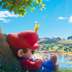 In un momento di tranquillità prima dell&#039;avventura cosmica, Mario fa un sonnellino sotto un albero in technicolor, che rappresenta la calma prima della tempesta interstellare in The Super Mario Galaxy Movie.