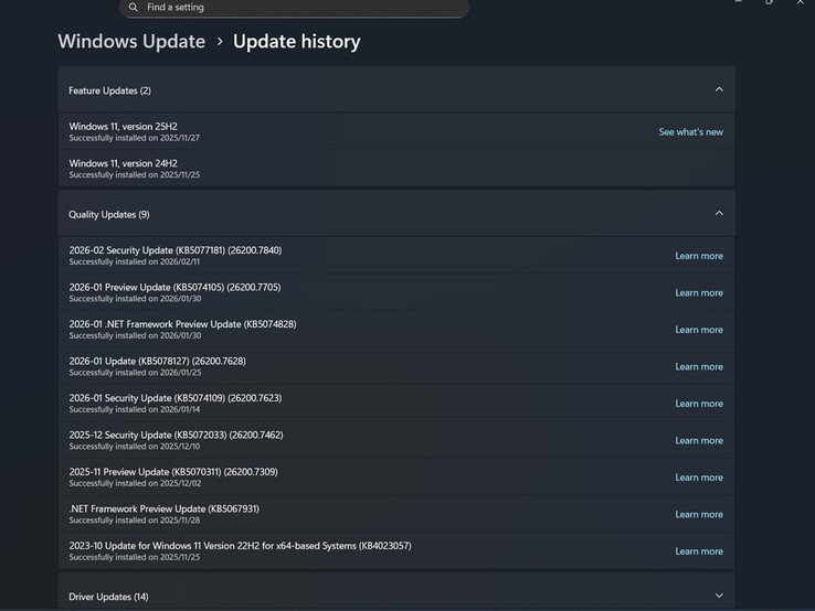 Cronologia degli aggiornamenti di Windows su Lenovo LOQ 16IRH8