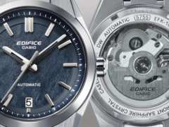 Nella foto - il Casio EFK-100D-2A con un quadrante blu testurizzato e il fondello trasparente per il movimento meccanico. (Fonte: Casio)