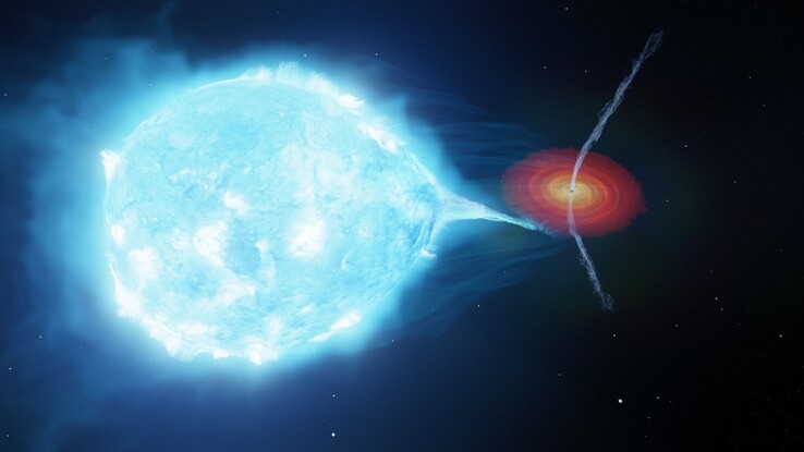 Un'illustrazione che mostra il sistema Cygnus X-1.