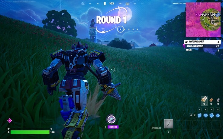 Durante questo test, sono riuscito a raggiungere 144 FPS, giocando a Fortnite. (Fonte: Darryl Linington - Notebookcheck)