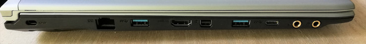 Lato sinistro: Kensington lock, Gigabit LAN, 1x USB 3.0, HDMI, Mini DisplayPort, 1x USB 3.0, 1x USB 3.0 Type-C, microfono, cuffie