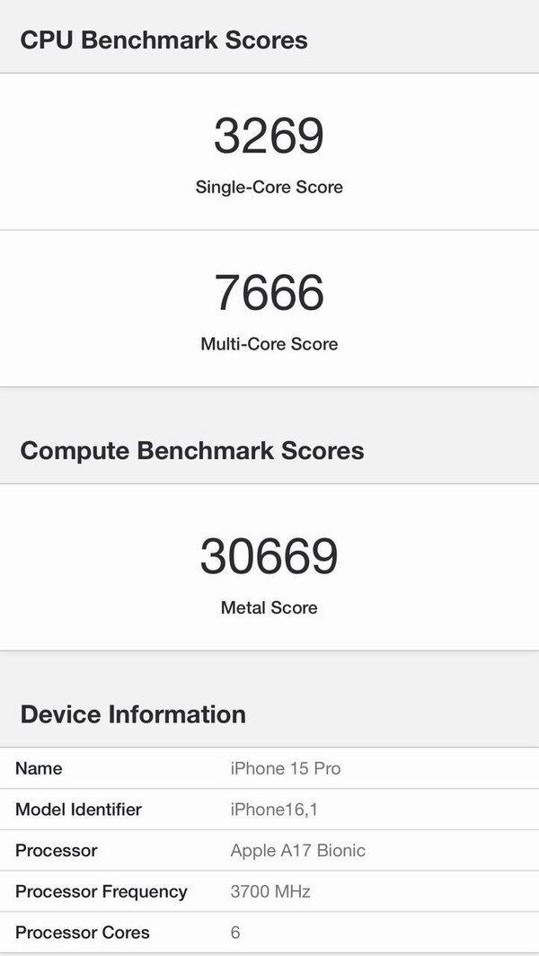 Presunto Apple A17 Bionic su Geekbench (immagine via @Naveen_tech_wala su Twitter)