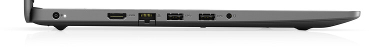 A sinistra: adattatore AC, HDMI, Gigabit Ethernet, 2x USB 3.2 gen 1 (tipo-A), porta audio combinata