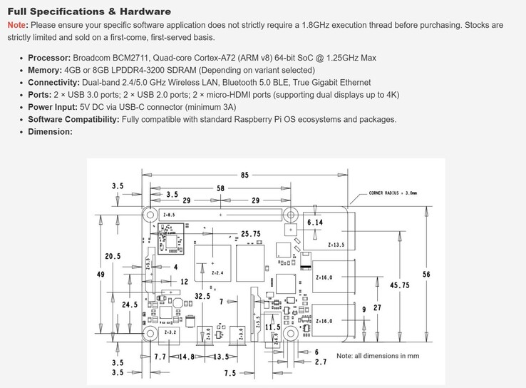 Caratteristiche tecniche del Pi 4 Modello B scartato