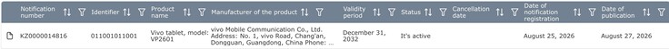 Registrazione EEC per il Vivo Pad FE.