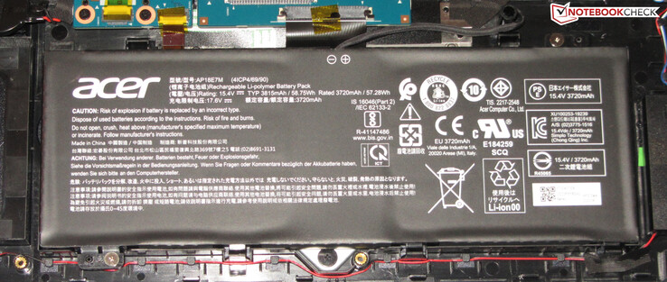 La batteria ha una capacità di 58,75 Wh.