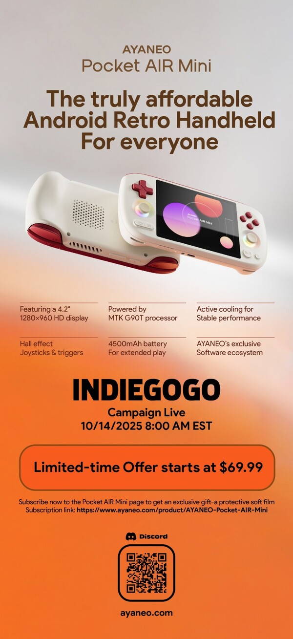 L'Ayaneo Pocket Air Mini sarà disponibile su Indiegogo. (Fonte: Ayaneo)