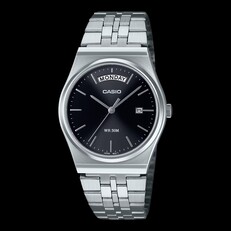 Orologio Casio MTP-B146D-1AV in acciaio inossidabile con quadrante nero con effetto sunburst e bracciale argentato,
