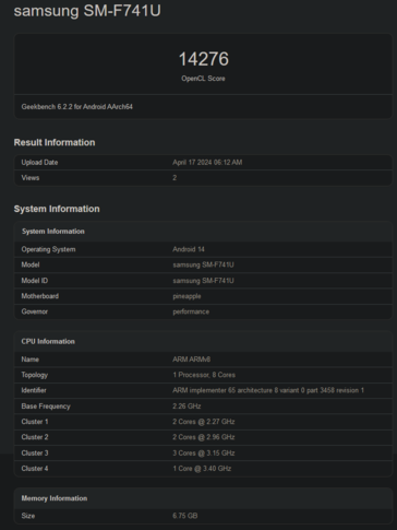 Galaxy Punteggi OpenCL di Z Flip6 (immagine via Geekbench)