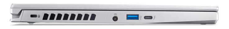 Lato sinistro: Slot per il blocco dei cavi, connettore di alimentazione, USB 3.2 Gen 2 (USB-A), Thunderbolt 4 (USB-C; Power Delivery, Displayport)