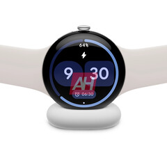 Il &quot;Pixel Watch 4&quot; su un caricatore. (Fonte: Android Headlines)