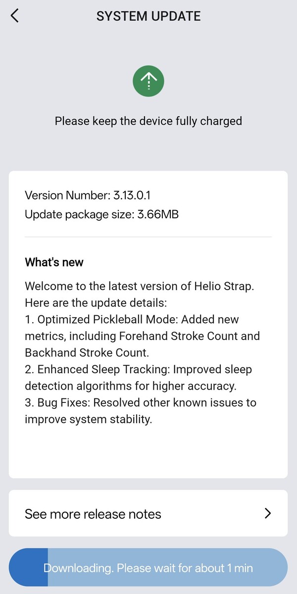 Le note di rilascio del firmware Helio Strap di Amazfit v 3.13.0.1