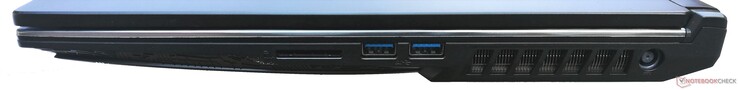 A sinistra: lettore schede SD, due porte USB 3.2 Gen1 Type-A, alimentazione