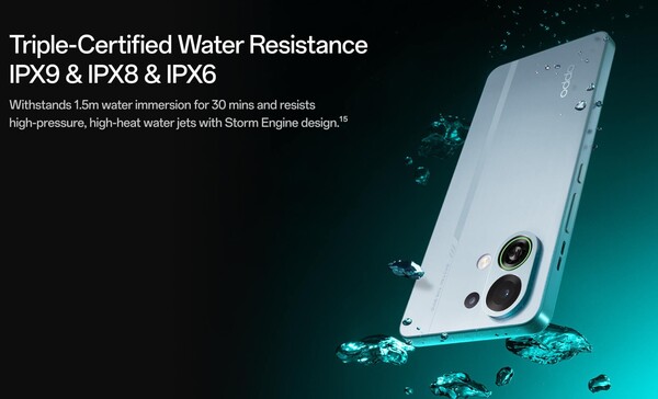 Gli smartphone della serie Oppo K13 Turbo hanno una tripla certificazione di resistenza all'acqua. (Fonte: Oppo)