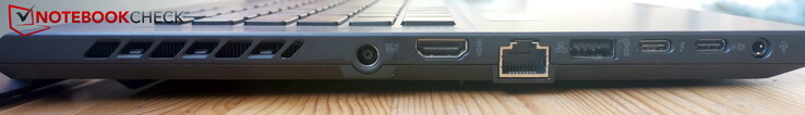 Sinistra: AC, HDMI 2.1 TMDS, GigabitLAN, USB-A 3.2 Gen2, USB-C/Thunderbolt 4 (incl. DP e PD), USB-C 3.2 Gen2 (incl. DP e PD), porta cuffie