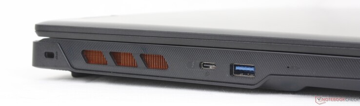 A sinistra: blocco Kensington, USB-C Thunderbolt 4 con DisplayPort 1.4 + Power Delivery, USB-A 3.2 Gen. 1