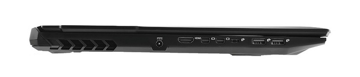 A sinistra: adattatore AC, HDMI 2.0, 2x mini DisplayPort 1.3, Thunderbolt 3, 2x USB 3.1