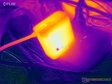 L'adattatore CA raggiunge oltre 46 C quando si utilizzano carichi impegnativi
