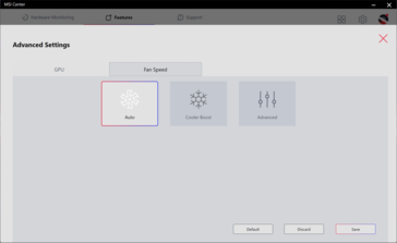 La modalità Prestazioni estreme ha un sottomenu per Cooler Booster, Manuale e Overclock della GPU