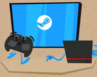 VKD3D-Proton, un componente di SteamOS e Steam Play, ora supporta AMD FSR 4. Un'immagine promozionale della Steam Machine con un controller e una TV. (Fonte immagine: Valve)