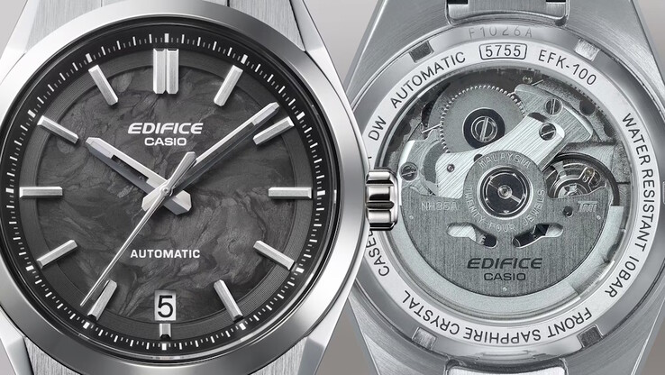 Il Casio Edifice EFK-100D-1A con quadrante in carbonio forgiato ha un fondello trasparente. (Fonte: Casio)